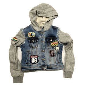 1st Kiss Girls Patch Denim Sweatshirt Grey Hoodie Jacket 96 S